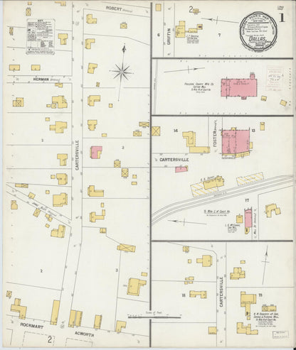 Sanborn Fire Insurance Map from Dallas, Paulding County, Georgia (1900), Sheet #0001 - Complete Map Set gallery image, historic Sanborn map, vintage wall art, Georgia Georgia