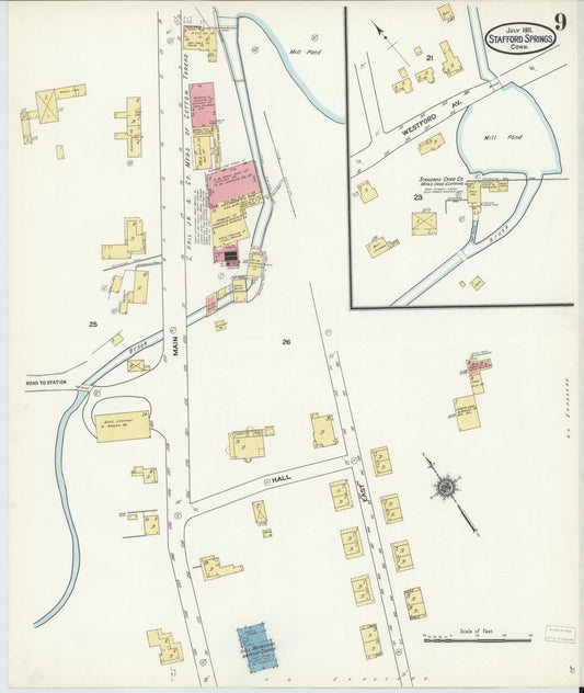 Sanborn Fire Insurance Map from Stafford Springs, Tolland County, Connecticut (1911), Sheet #0009 - Historic Sanborn Fire Insurance Map Print, vintage old map wall art, antique decor, genealogy gift, Connecticut Connecticut map