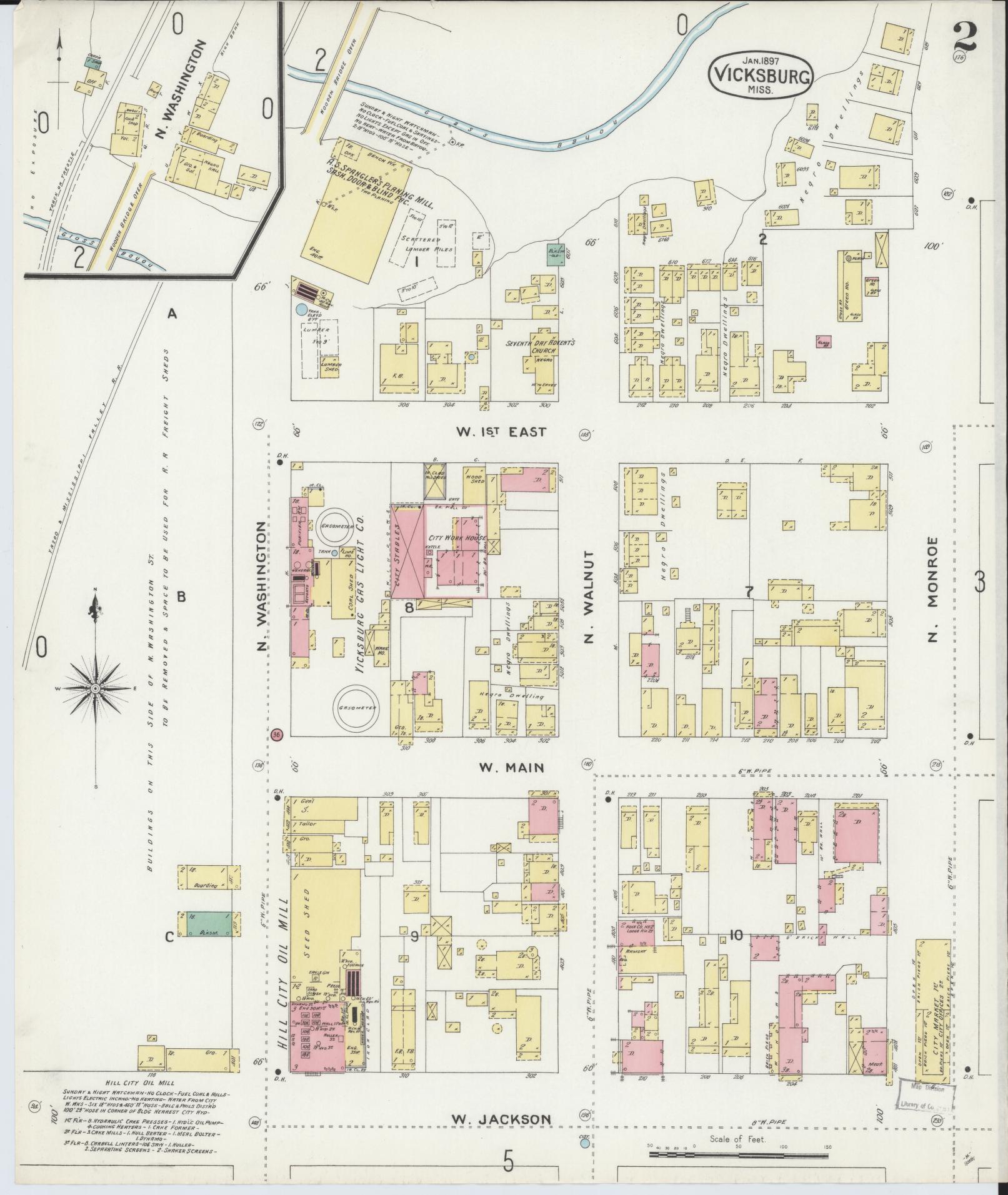 Sanborn Fire Insurance Map from Vicksburg, Warren County, Mississippi (1897), Sheet #0002 - Historic Sanborn Fire Insurance Map Print, vintage old map wall art, antique decor, genealogy gift, Mississippi Mississippi map