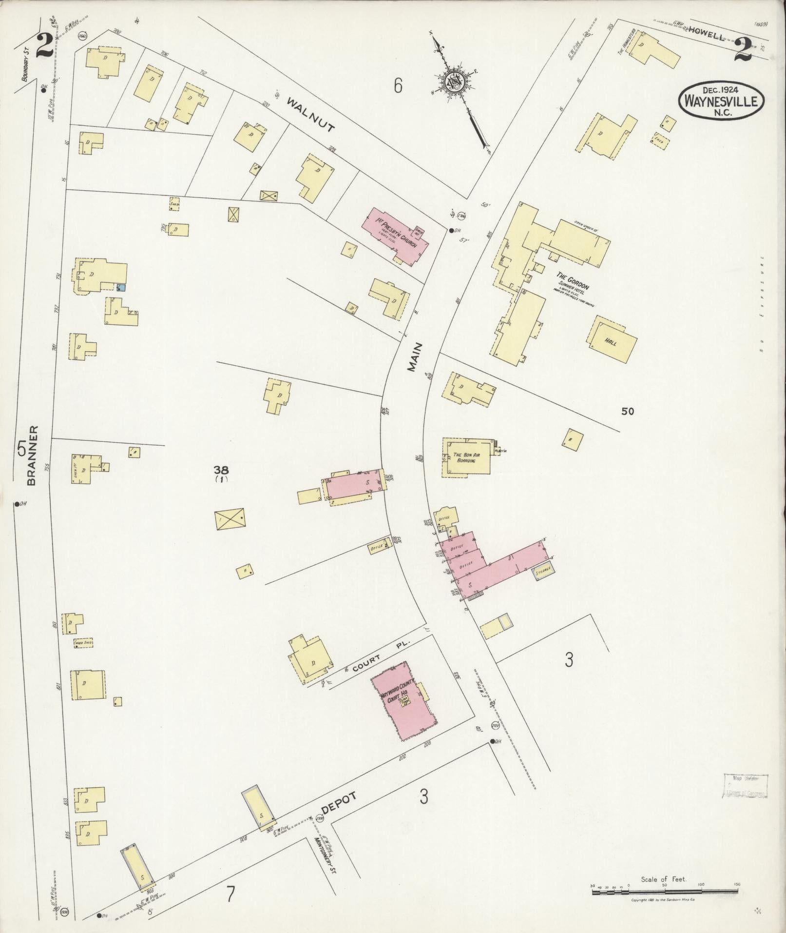 Sanborn Fire Insurance Map from Waynesville, Haywood County, North Carolina (1924), Sheet #0002 - Complete Map Set gallery image, historic Sanborn map, vintage wall art, North Carolina North Carolina