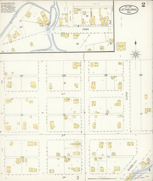 Sanborn Fire Insurance Map from Cottage Grove, Lane County, Oregon (1903), Sheet #0002 - Historic Sanborn Fire Insurance Map Print, vintage old map wall art, antique decor, genealogy gift, Oregon Oregon map