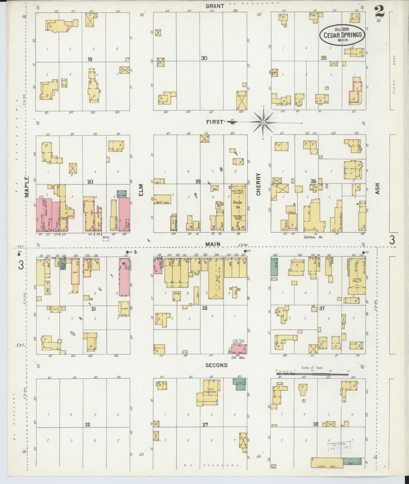 Sanborn Fire Insurance Map from Cedar Springs, Kent County, Michigan (1899), Sheet #0002 - Historic Sanborn Fire Insurance Map Print, vintage old map wall art, antique decor, genealogy gift, Michigan Michigan map