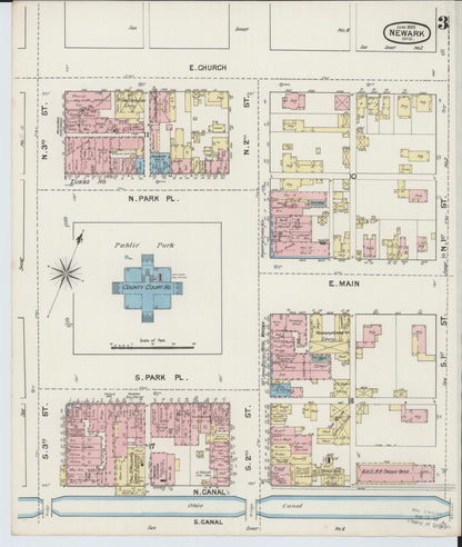 Sanborn Fire Insurance Map from Newark, Licking County, Ohio (1889), Sheet #0003 - Complete Map Set gallery image, historic Sanborn map, vintage wall art, Ohio Ohio