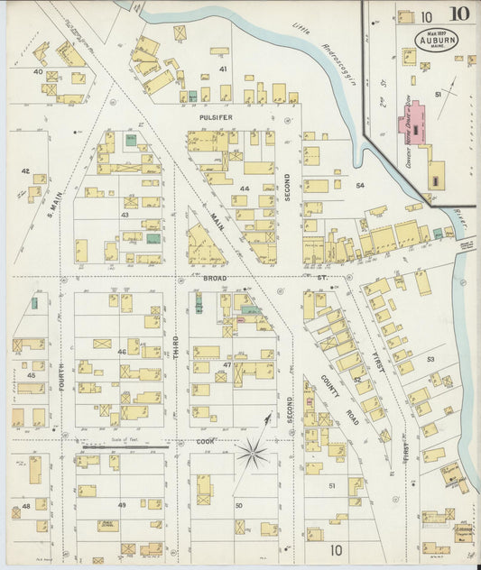 Sanborn Fire Insurance Map from Auburn, Androscoggin County, Maine (1897), Sheet #0010 - Historic Sanborn Fire Insurance Map Print, vintage old map wall art, antique decor, genealogy gift, Maine Maine map