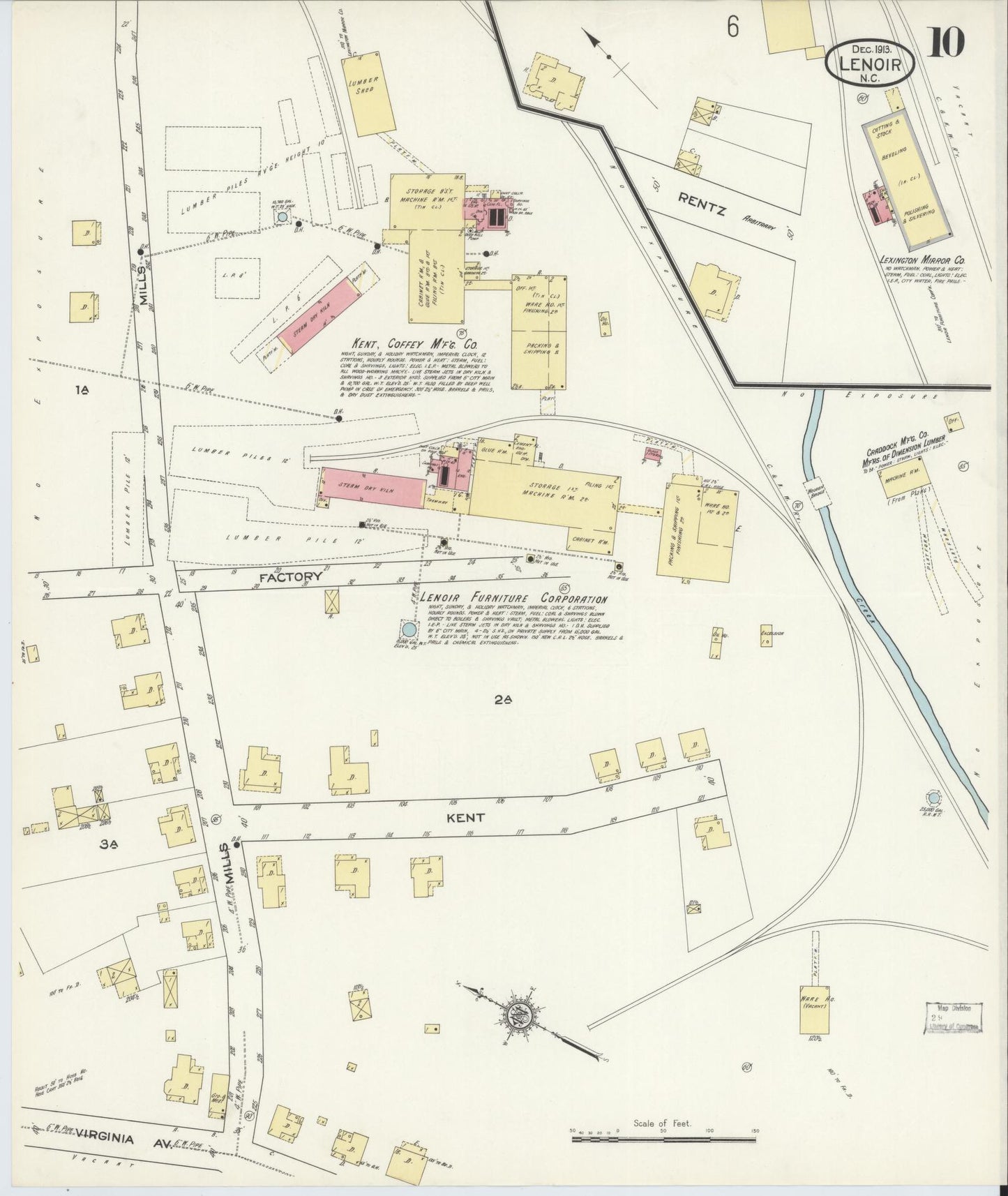Sanborn Fire Insurance Map from Lenoir, Caldwell County, North Carolina (1913), Sheet #0010 - Complete Map Set gallery image, historic Sanborn map, vintage wall art, North Carolina North Carolina