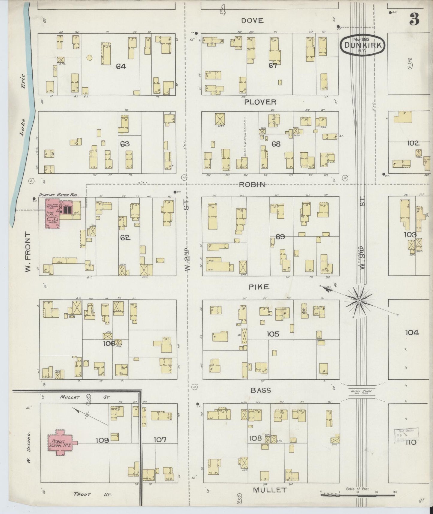 Sanborn Fire Insurance Map from Dunkirk, Chautauqua County, New York (1893), Sheet #0003 - Complete Map Set gallery image, historic Sanborn map, vintage wall art, New York New York