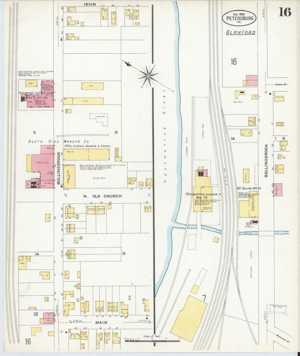 Sanborn Fire Insurance Map from Petersburg, Independent Cities, Virginia (1908), Sheet #0016 - Complete Map Set gallery image, historic Sanborn map, vintage wall art, Virginia Virginia