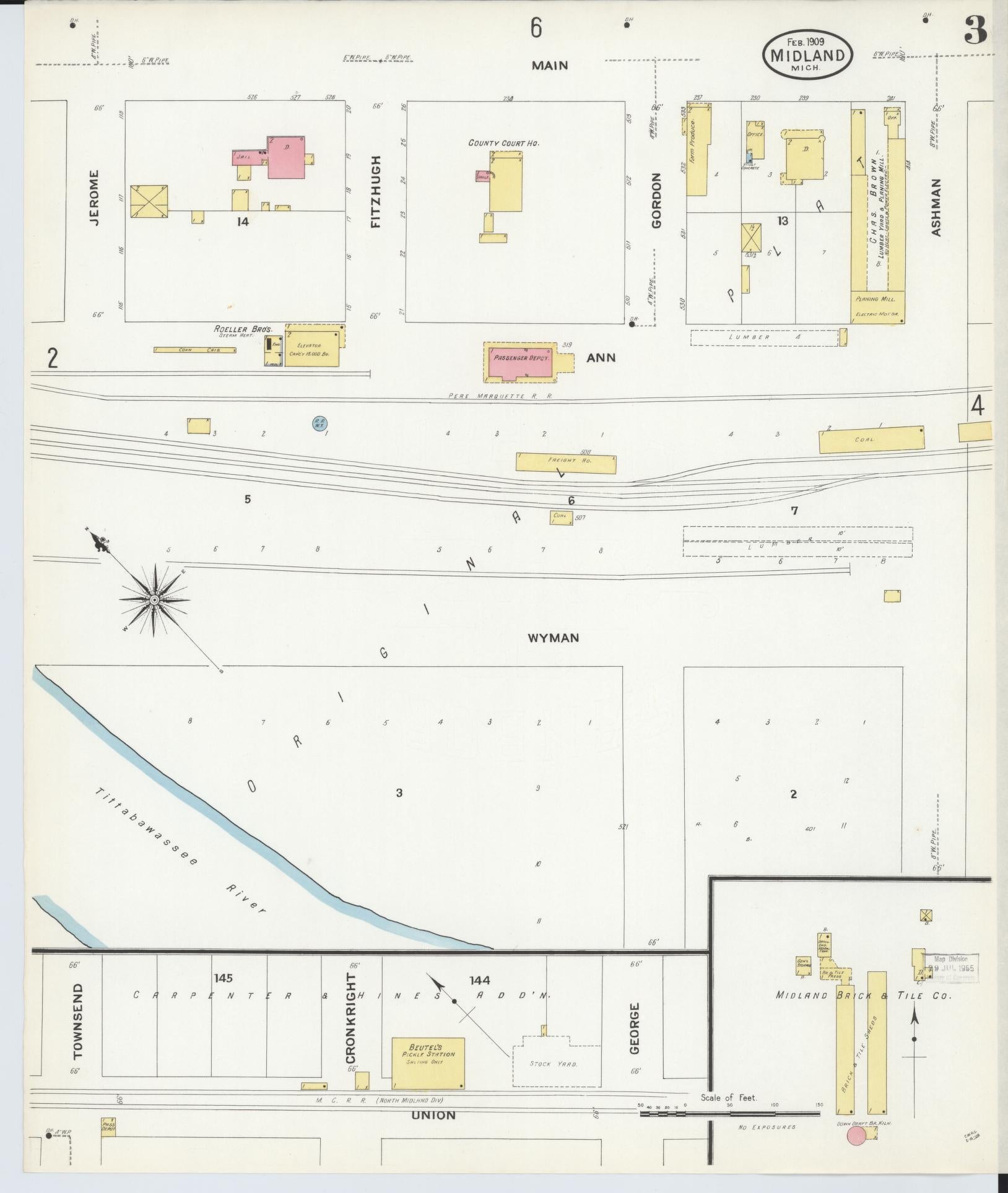 Sanborn Fire Insurance Map from Midland, Midland County, Michigan (1909), Sheet #0003 - Complete Map Set gallery image, historic Sanborn map, vintage wall art, Michigan Michigan