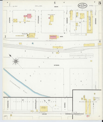 Sanborn Fire Insurance Map from Midland, Midland County, Michigan (1909), Sheet #0003 - Complete Map Set gallery image, historic Sanborn map, vintage wall art, Michigan Michigan
