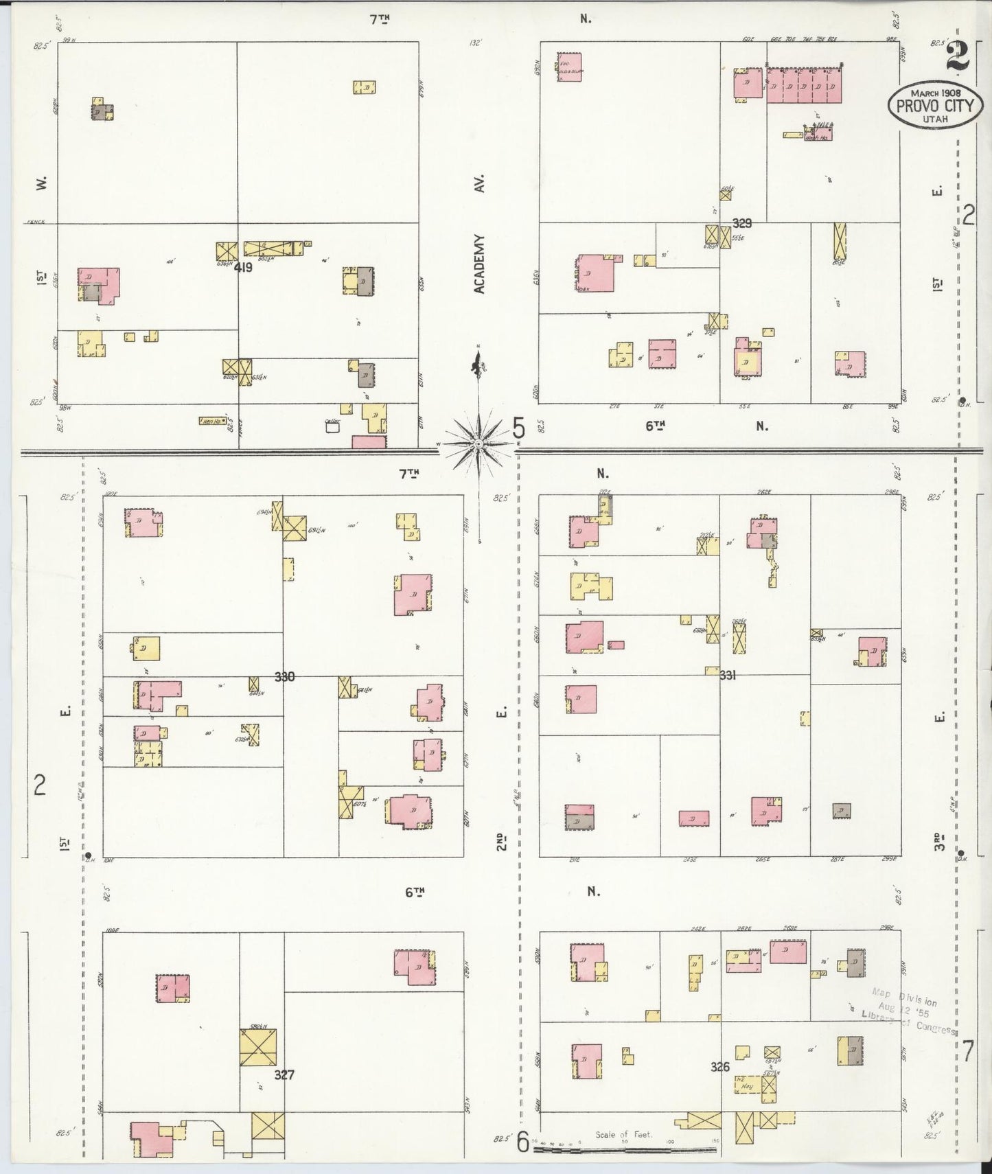 Sanborn Fire Insurance Map from Provo, Utah County, Utah (1908), Sheet #0002 - Complete Map Set gallery image, historic Sanborn map, vintage wall art, Provo Utah