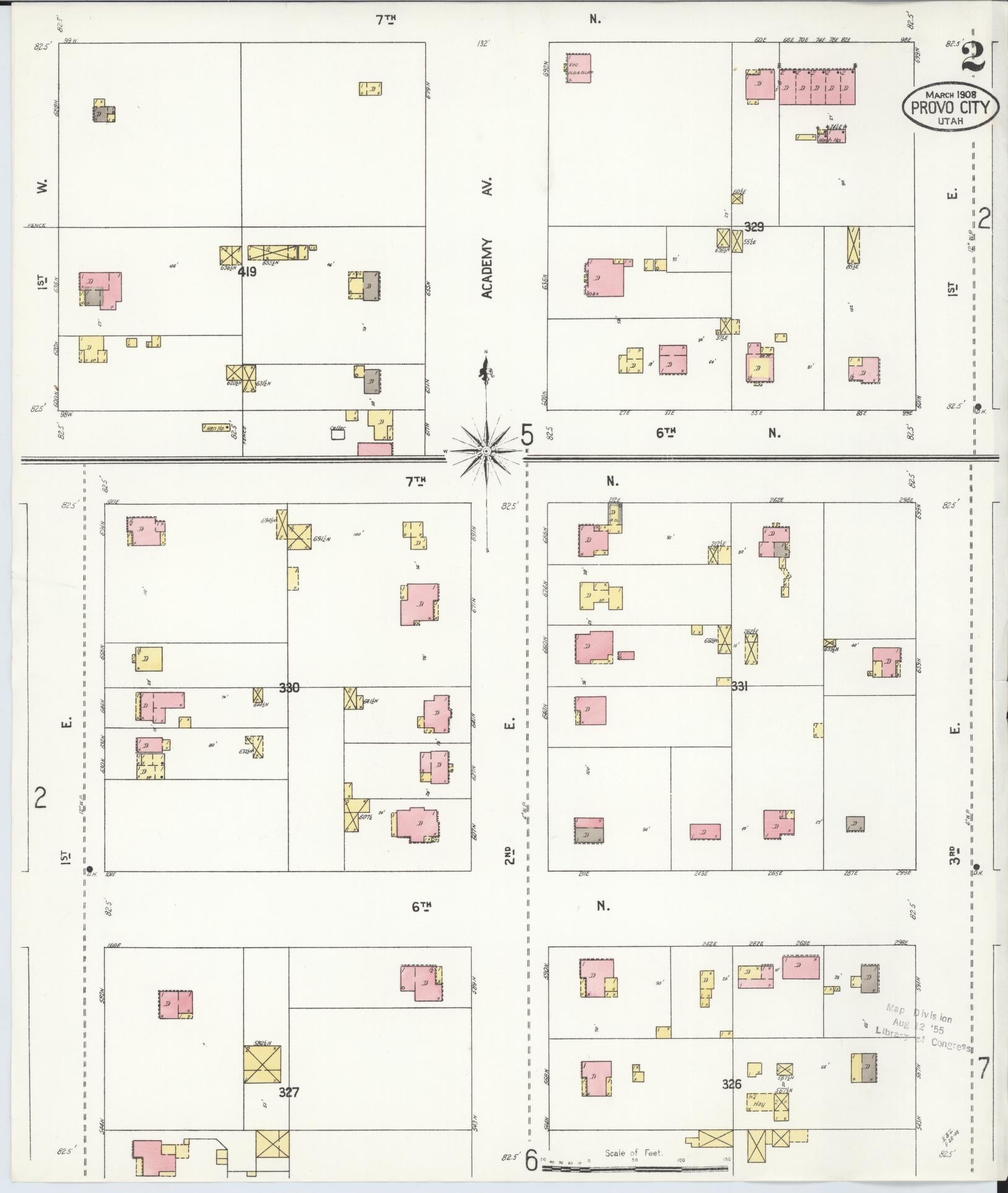 Sanborn Fire Insurance Map from Provo, Utah County, Utah (1908), Sheet #0002 - Complete Map Set gallery image, historic Sanborn map, vintage wall art, Provo Utah