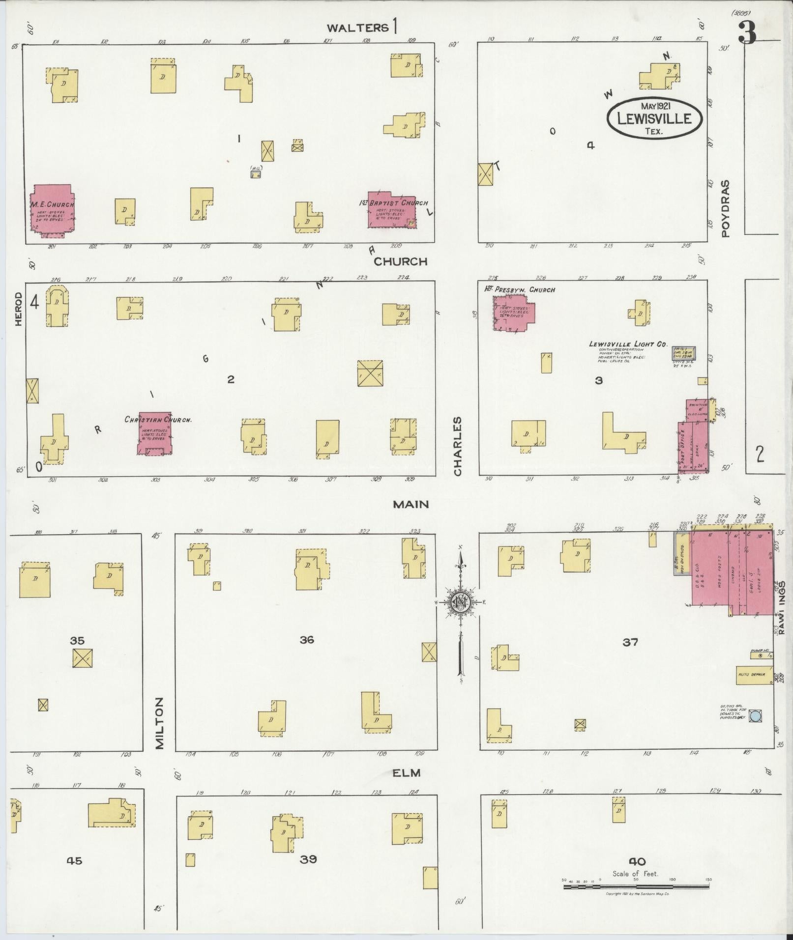 Sanborn Fire Insurance Map from Lewisville, Denton County, Texas (1921), Sheet #0003 - Complete Map Set gallery image, historic Sanborn map, vintage wall art, Texas Texas