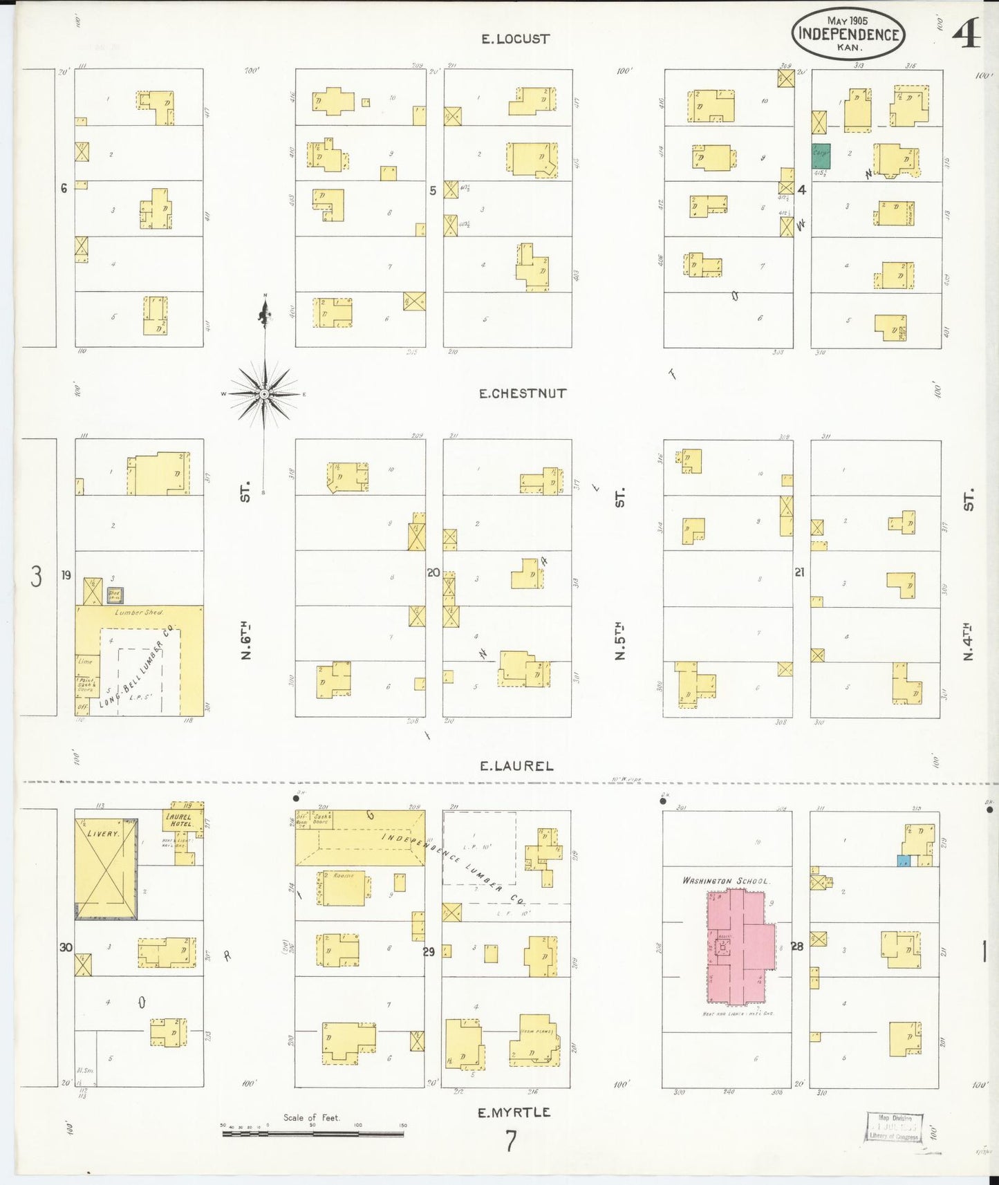 Sanborn Fire Insurance Map from Independence, Montgomery County, Kansas (1905), Sheet #0004 - Historic Sanborn Fire Insurance Map Print, vintage old map wall art, antique decor, genealogy gift, Kansas Kansas map