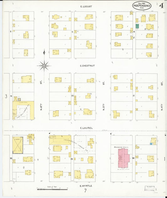 Sanborn Fire Insurance Map from Independence, Montgomery County, Kansas (1905), Sheet #0004 - Historic Sanborn Fire Insurance Map Print, vintage old map wall art, antique decor, genealogy gift, Kansas Kansas map