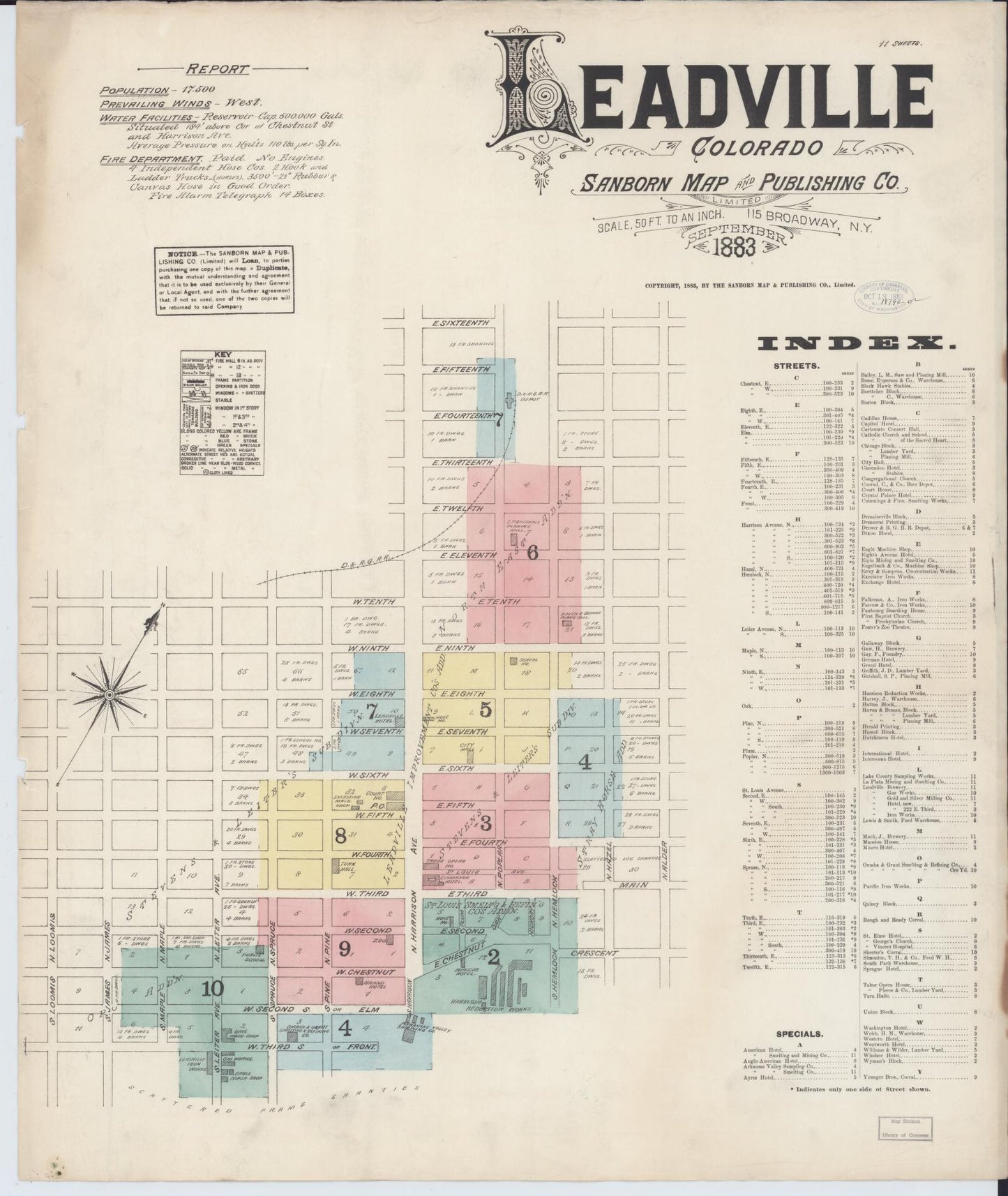 Sanborn Fire Insurance Map from Leadville, Lake County, Colorado (1883), Sheet #0001 - Historic Sanborn Fire Insurance Map Print, vintage old map wall art, antique decor, genealogy gift, Colorado Colorado map