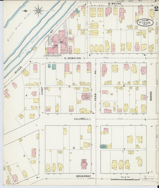 Sanborn Fire Insurance Map from Piqua, Miami County, Ohio (1892), Sheet #0002 - Historic Sanborn Fire Insurance Map Print, vintage old map wall art, antique decor, genealogy gift, Ohio Ohio map