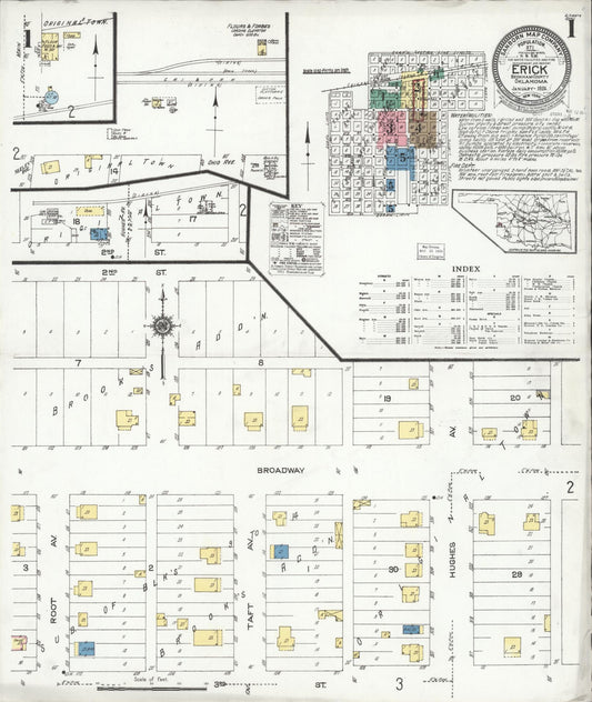 Sanborn Fire Insurance Map from Erick, Beckham County, Oklahoma (1924), Sheet #0001 - Historic Sanborn Fire Insurance Map Print, vintage old map wall art, antique decor, genealogy gift, Oklahoma Oklahoma map