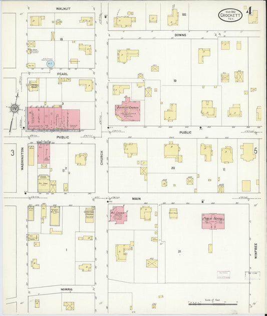 Sanborn Fire Insurance Map from Crockett, Houston County, Texas (1912), Sheet #0004 - Historic Sanborn Fire Insurance Map Print, vintage old map wall art, antique decor, genealogy gift, Texas Texas map