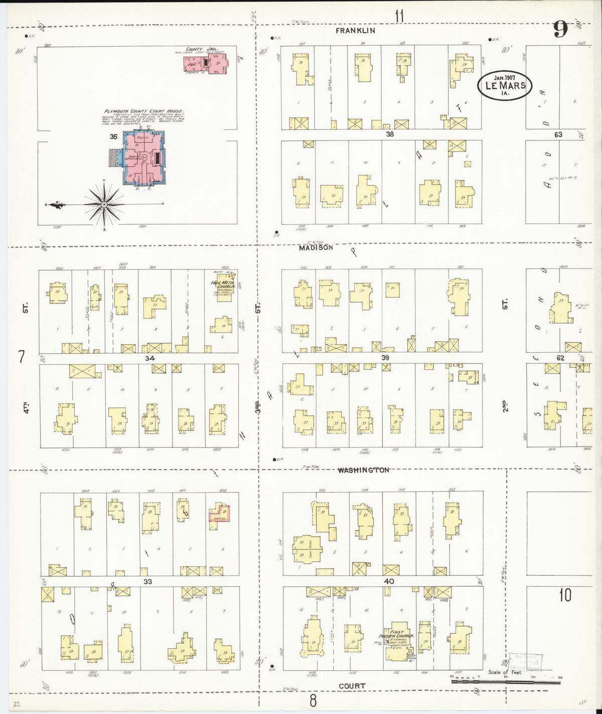 Sanborn Fire Insurance Map from Le Mars, Plymouth County, Iowa (1907), Sheet #0009 - Historic Sanborn Fire Insurance Map Print