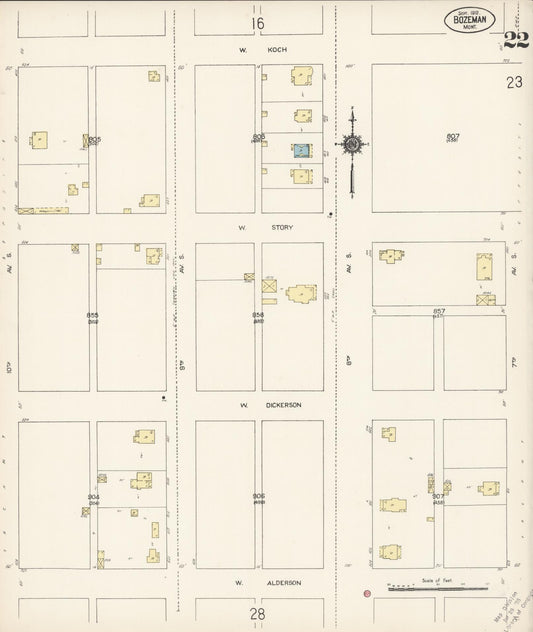 Sanborn Fire Insurance Map from Bozeman, Gallatin County, Montana (1912), Sheet #0022 - Historic Sanborn Fire Insurance Map Print, vintage old map wall art, antique decor, genealogy gift, Montana Montana map
