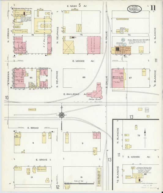 Sanborn Fire Insurance Map from Terrell, Kaufman County, Texas (1914), Sheet #0011 - Historic Sanborn Fire Insurance Map Print, vintage old map wall art, antique decor, genealogy gift, Texas Texas map