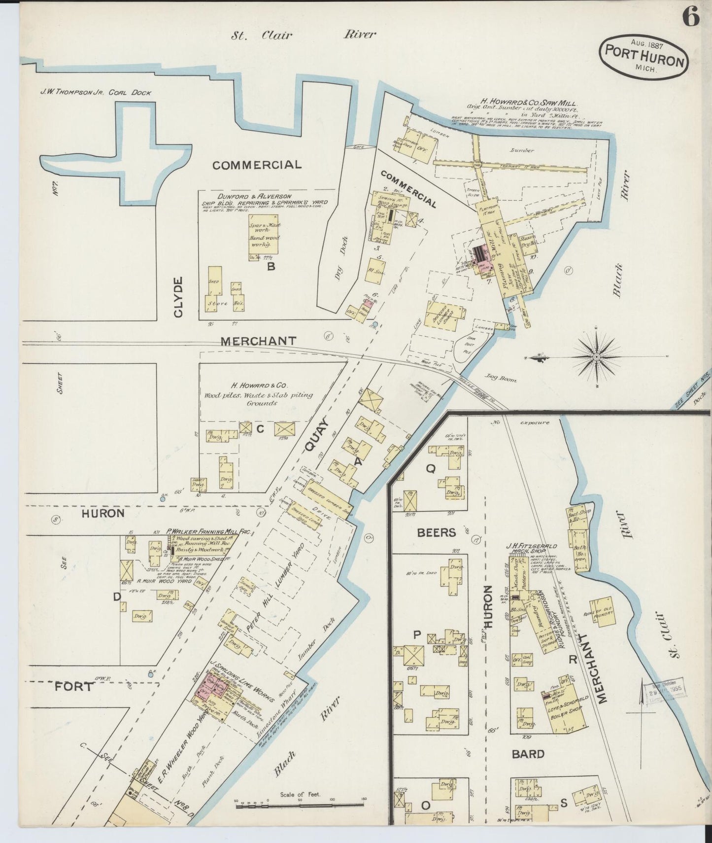 Sanborn Fire Insurance Map from Port Huron, Saint Clair County, Michigan (1887), Sheet #0006 - Complete Map Set gallery image, historic Sanborn map, vintage wall art, Michigan Michigan