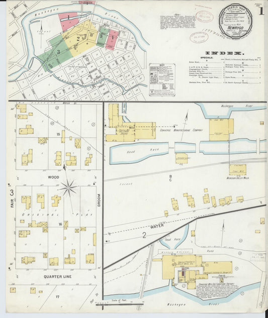 Sanborn Fire Insurance Map from Newaygo, Newaygo County, Michigan (1899), Sheet #0001 - Historic Sanborn Fire Insurance Map Print, vintage old map wall art, antique decor, genealogy gift, Michigan Michigan map