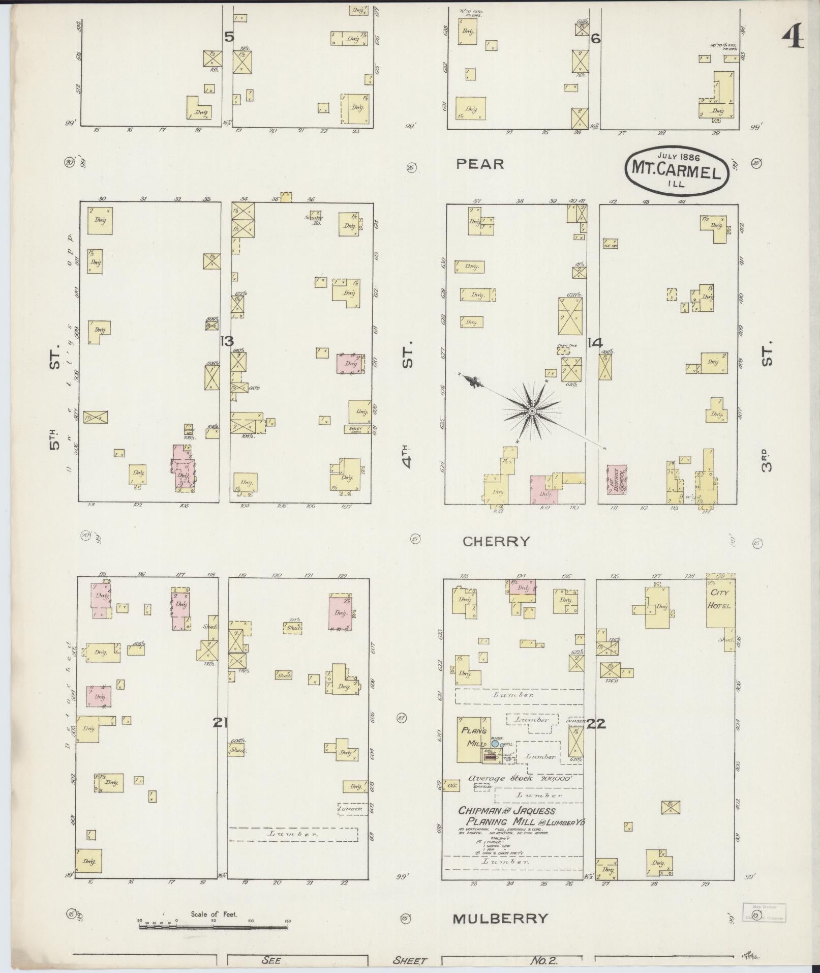 Sanborn Fire Insurance Map from Mount Carmel, Wabash County, Illinois (1886), Sheet #0004 - Complete Map Set gallery image, historic Sanborn map, vintage wall art, Illinois Illinois