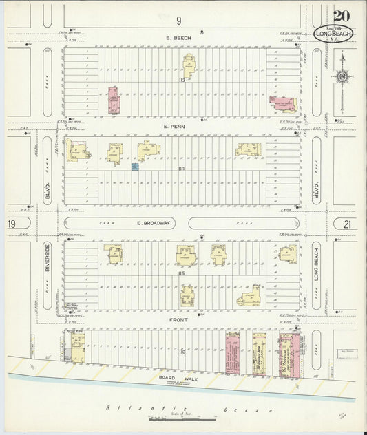 Sanborn Fire Insurance Map from Long Beach, Nassau County, New York (1914), Sheet #0020 - Historic Sanborn Fire Insurance Map Print, vintage old map wall art, antique decor, genealogy gift, New York New York map