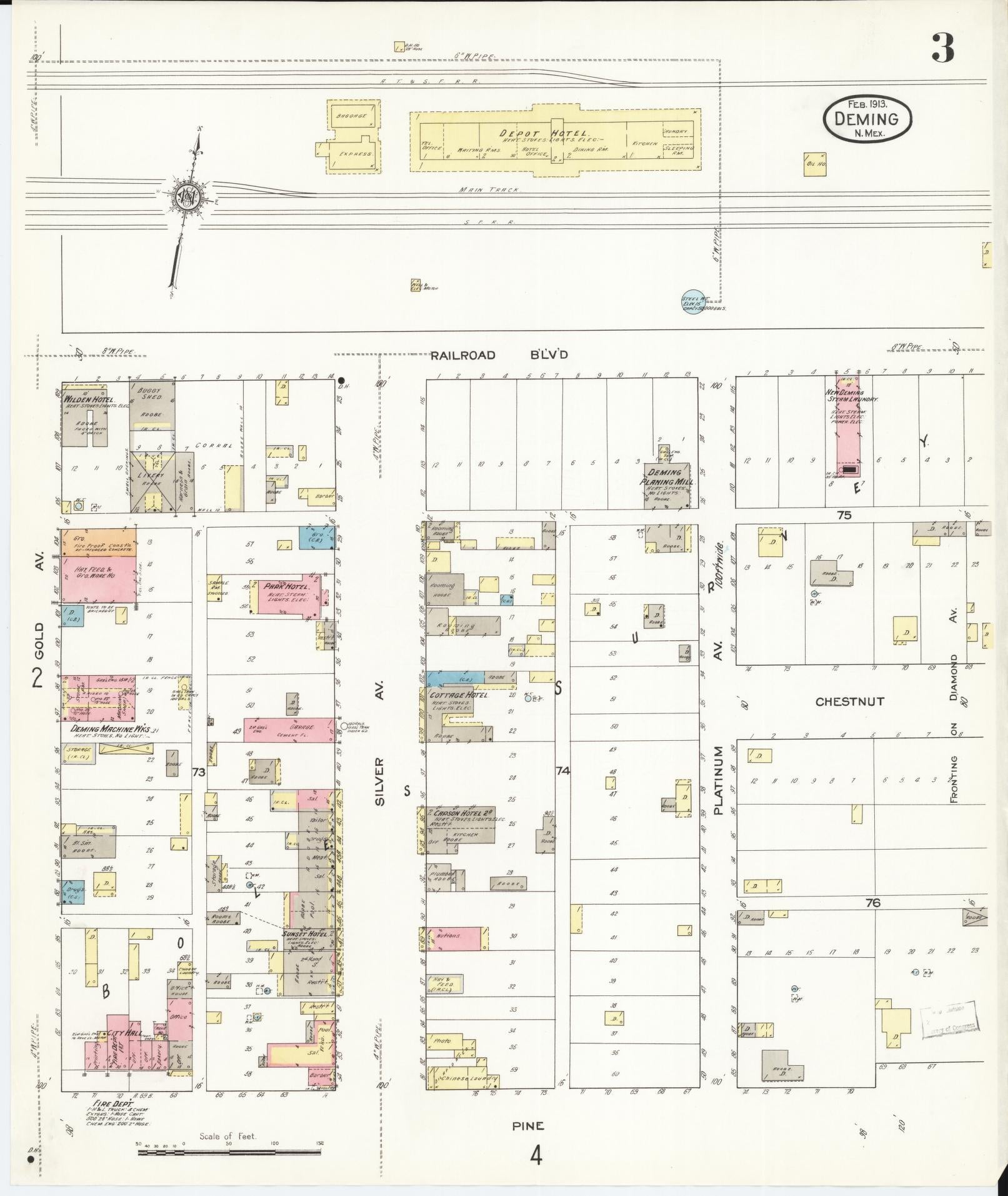 Sanborn Fire Insurance Map from Deming, Luna County, New Mexico (1913), Sheet #0003 - Historic Sanborn Fire Insurance Map Print, vintage old map wall art, antique decor, genealogy gift, New Mexico New Mexico map