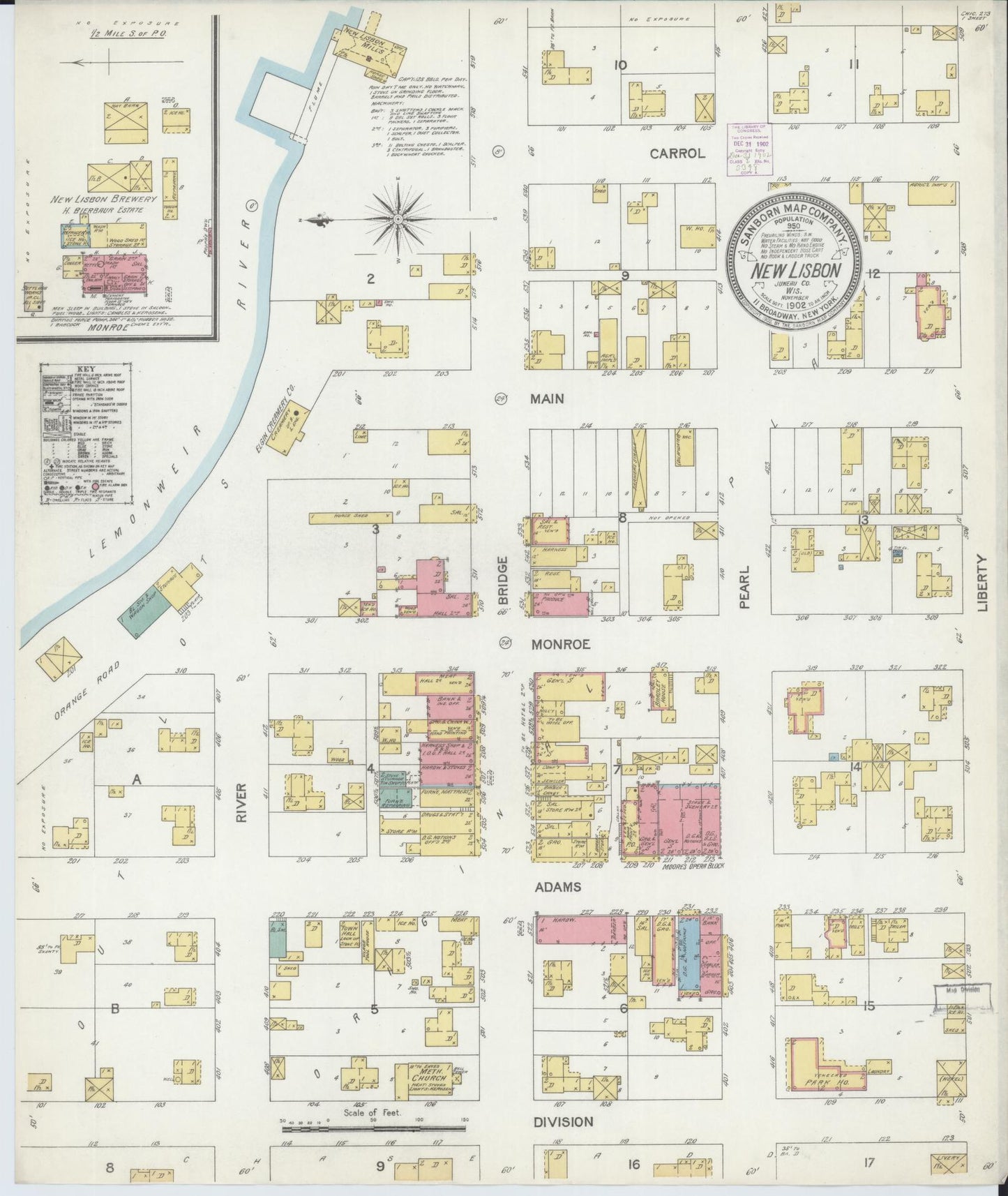 Sanborn Fire Insurance Map from New Lisbon, Juneau County, Wisconsin (1902), Sheet #0001 - Historic Sanborn Fire Insurance Map Print, vintage old map wall art, antique decor, genealogy gift, Wisconsin Wisconsin map