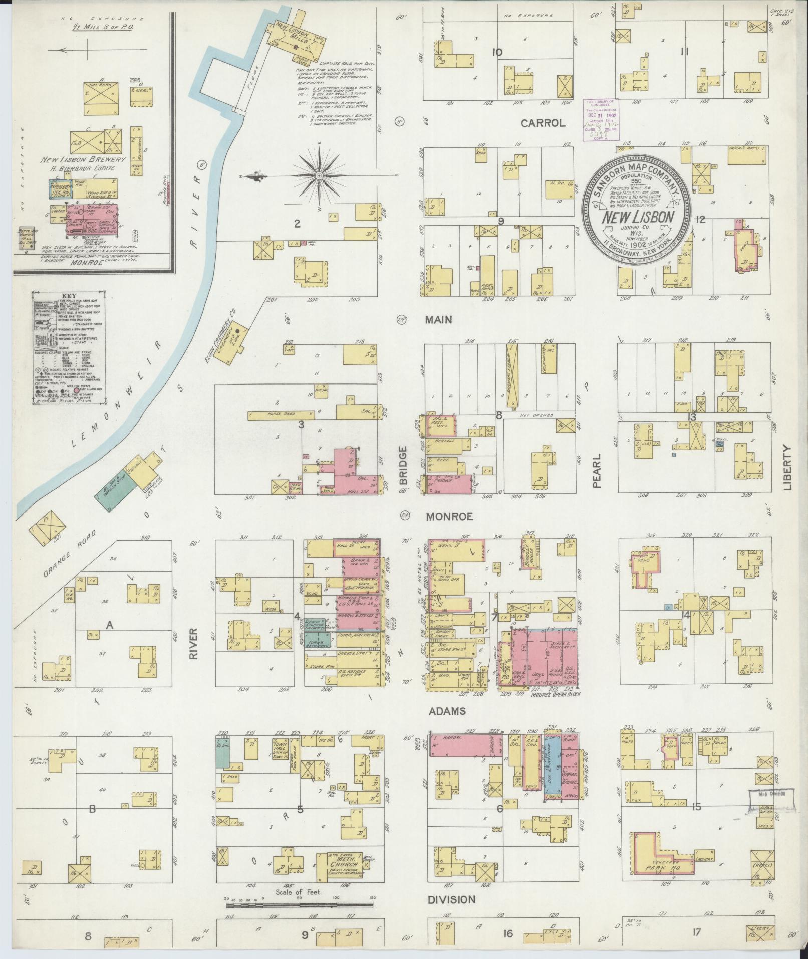 Sanborn Fire Insurance Map from New Lisbon, Juneau County, Wisconsin (1902), Sheet #0001 - Historic Sanborn Fire Insurance Map Print, vintage old map wall art, antique decor, genealogy gift, Wisconsin Wisconsin map