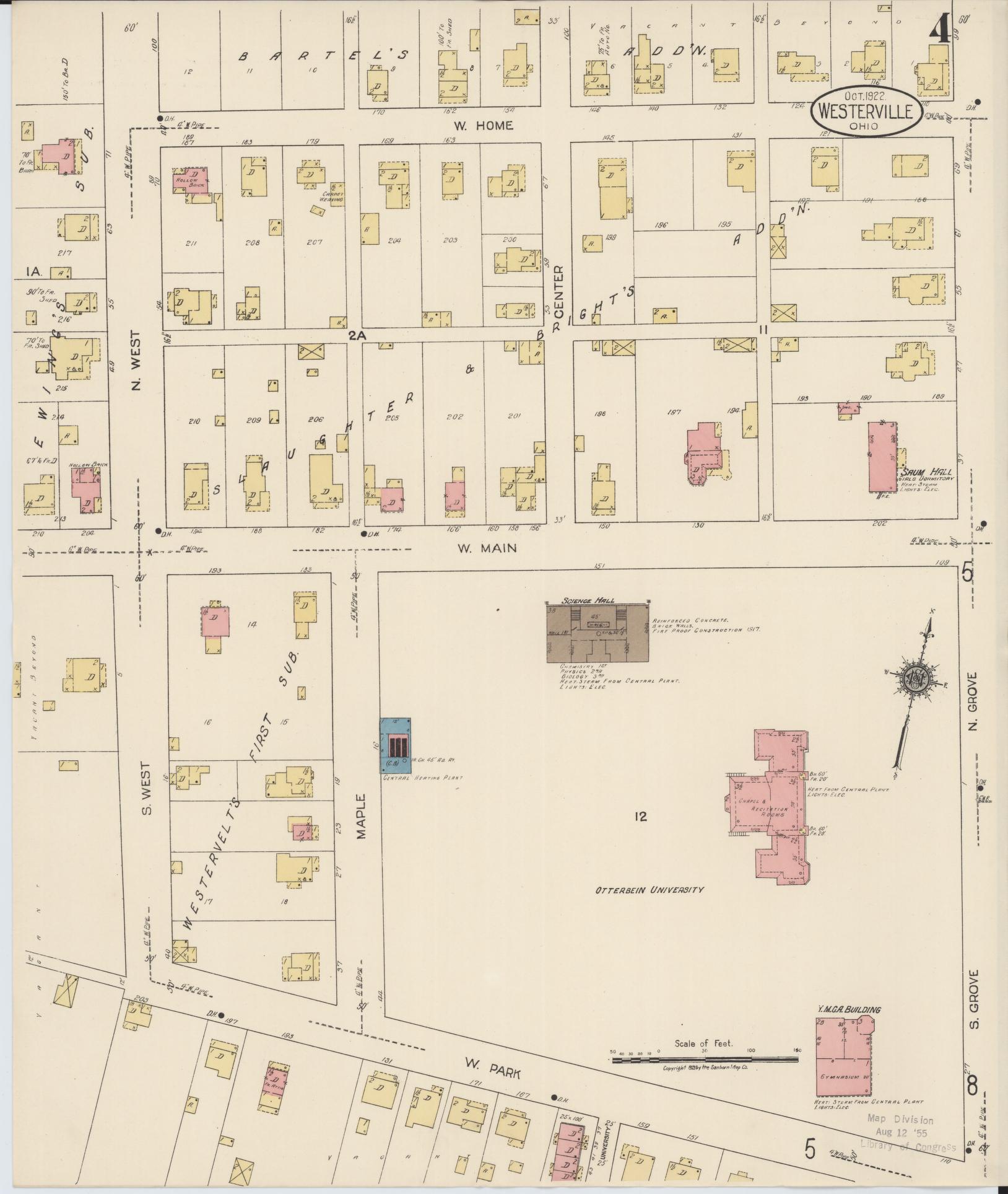 Sanborn Fire Insurance Map from Westerville, Franklin County, Ohio (1922), Sheet #0004 - Complete Map Set gallery image, historic Sanborn map, vintage wall art, Ohio Ohio