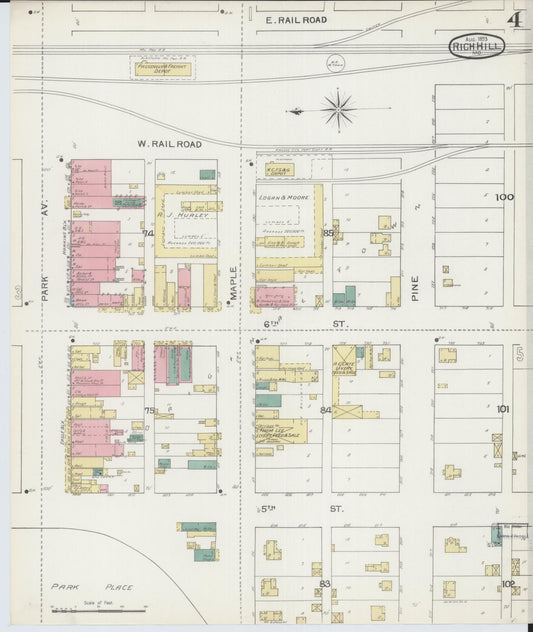 Sanborn Fire Insurance Map from Rich Hill, Bates County, Missouri (1893), Sheet #0004 - Historic Sanborn Fire Insurance Map Print, vintage old map wall art, antique decor, genealogy gift, Missouri Missouri map