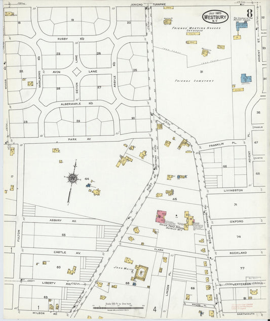 Sanborn Fire Insurance Map from Westbury, Nassau County, New York (1920), Sheet #0008 - Historic Sanborn Fire Insurance Map Print, vintage old map wall art, antique decor, genealogy gift, New York New York map