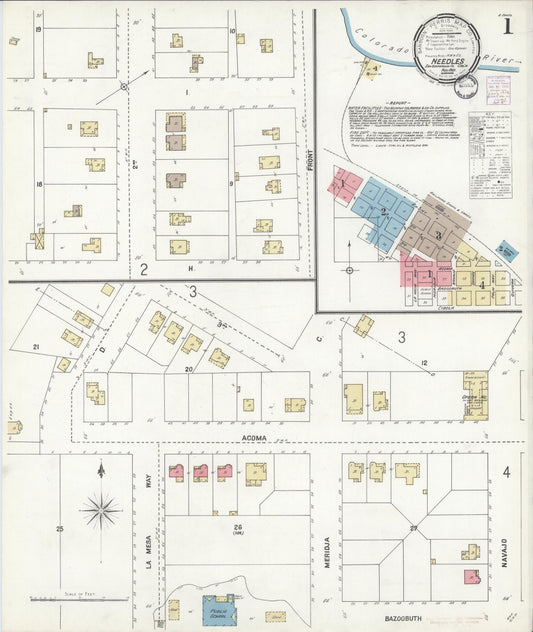 Sanborn Fire Insurance Map from Needles, San Bernardino County, California (1901), Sheet #0001 - Historic Sanborn Fire Insurance Map Print, vintage old map wall art, antique decor, genealogy gift, California California map