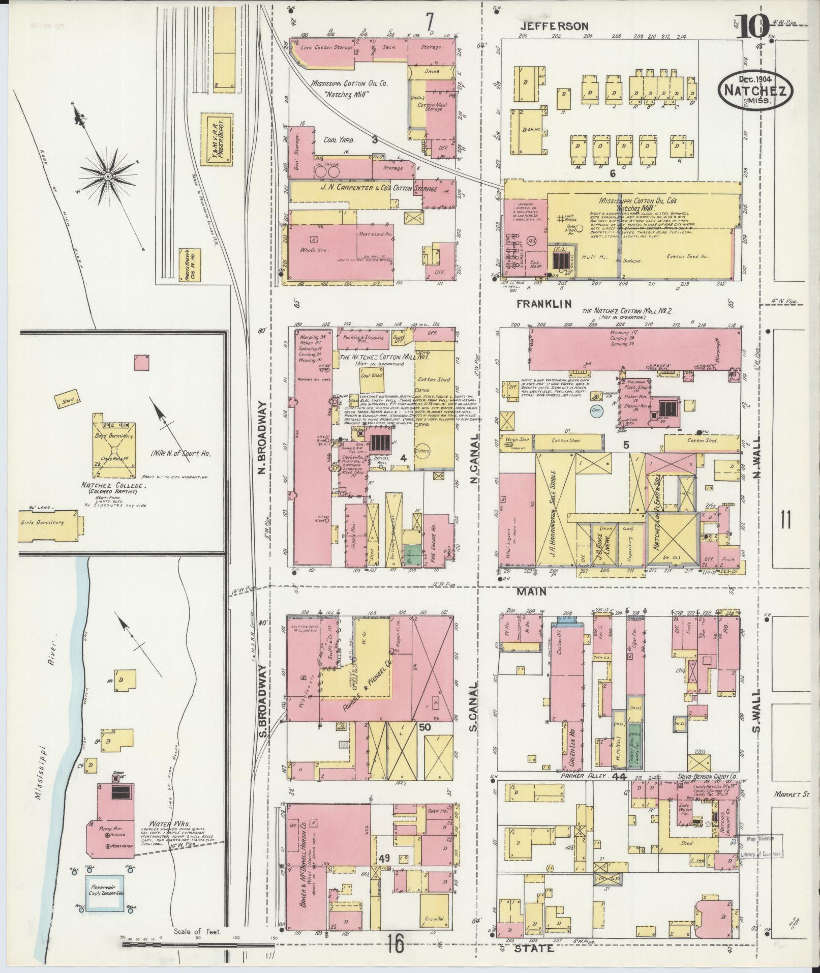 Sanborn Fire Insurance Map from Natchez, Adams County, Mississippi (1904), Sheet #0010 - Complete Map Set gallery image, historic Sanborn map, vintage wall art, Mississippi Mississippi