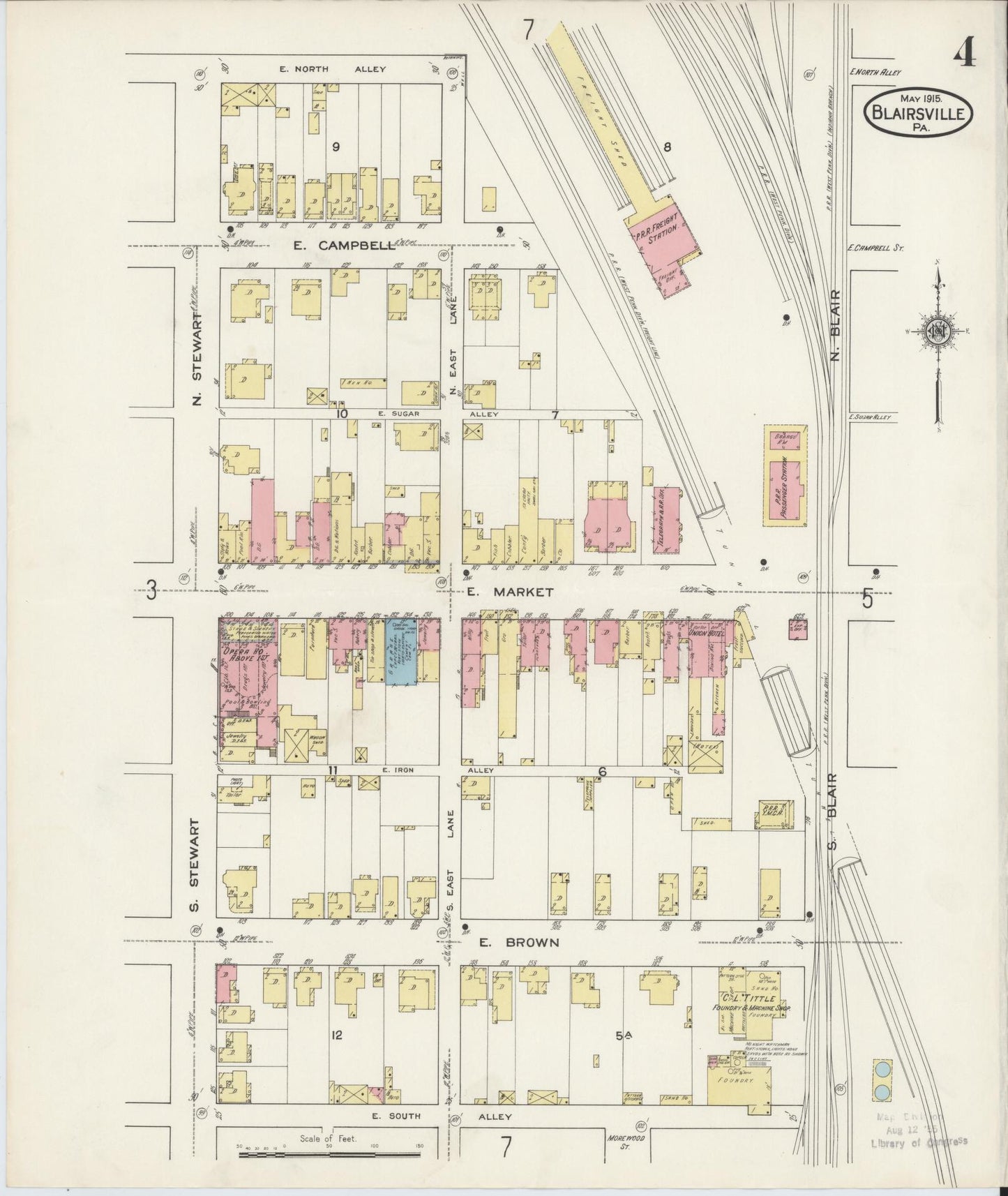 Sanborn Fire Insurance Map from Blairsville, Indiana County, Pennsylvania (1915), Sheet #0004 - Historic Sanborn Fire Insurance Map Print, vintage old map wall art, antique decor, genealogy gift, Blairsville Indiana map