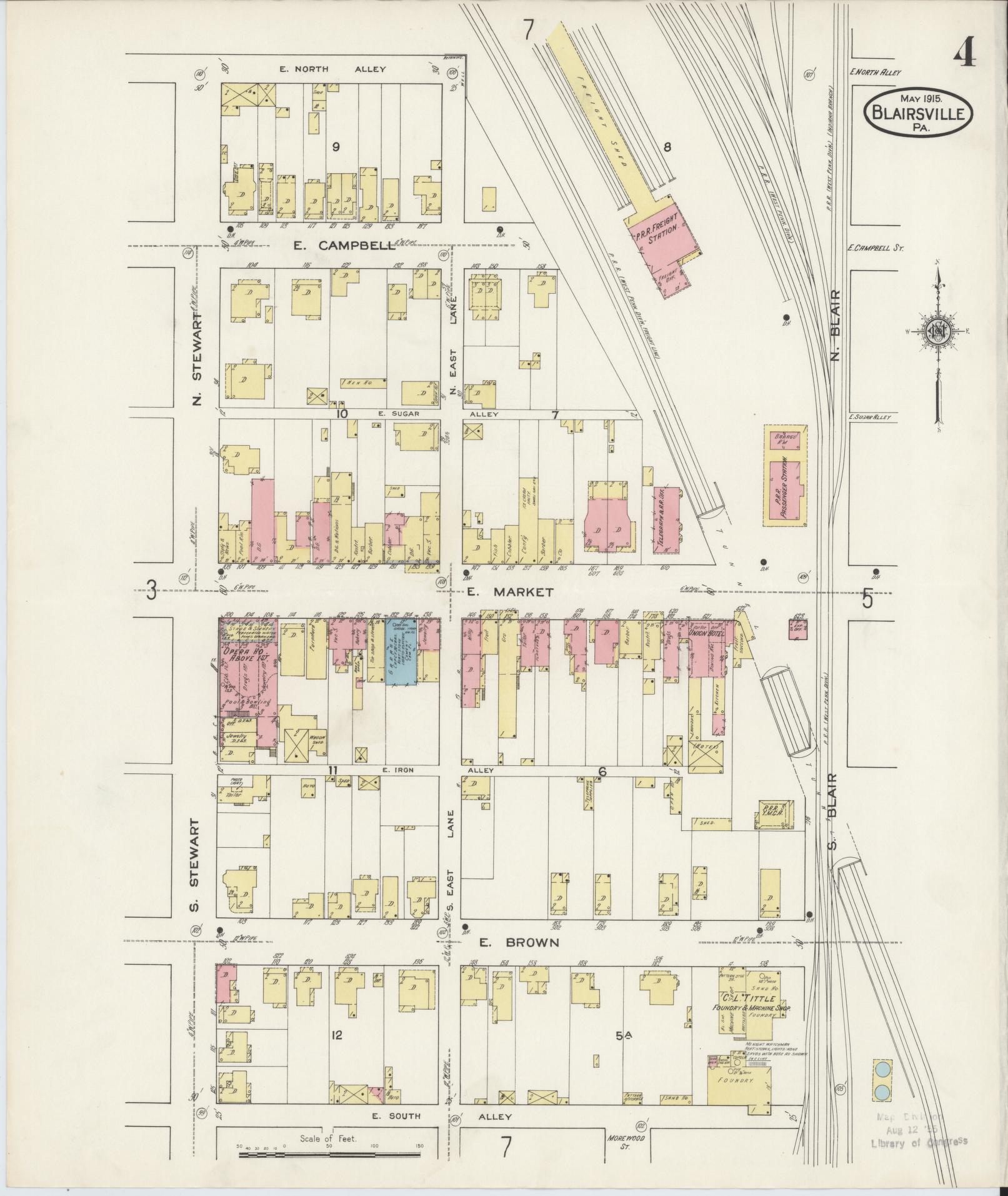 Sanborn Fire Insurance Map from Blairsville, Indiana County, Pennsylvania (1915), Sheet #0004 - Historic Sanborn Fire Insurance Map Print, vintage old map wall art, antique decor, genealogy gift, Blairsville Indiana map