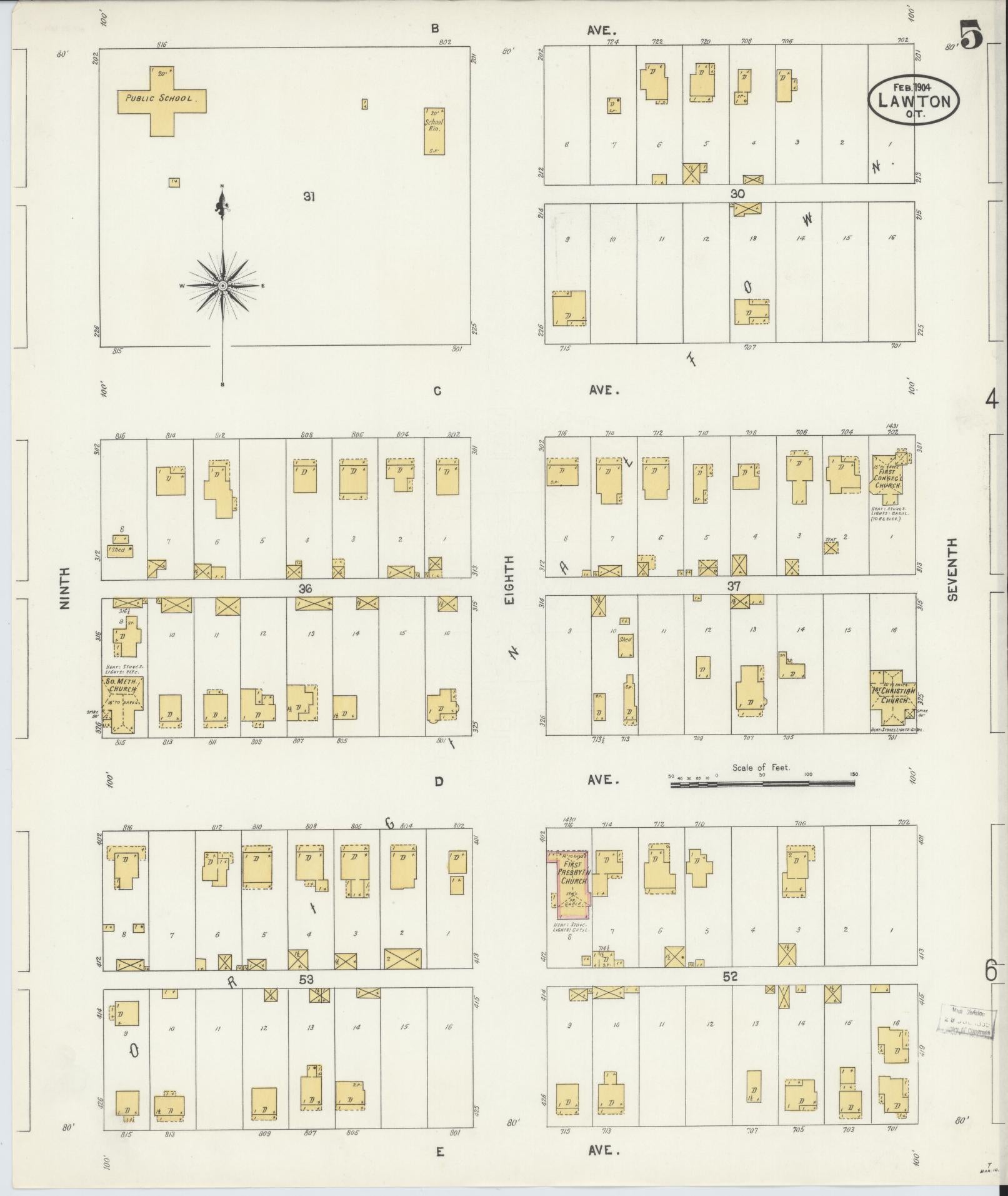 Sanborn Fire Insurance Map from Lawton, Comanche County, Oklahoma (1904), Sheet #0005 - Complete Map Set gallery image, historic Sanborn map, vintage wall art, Oklahoma Oklahoma