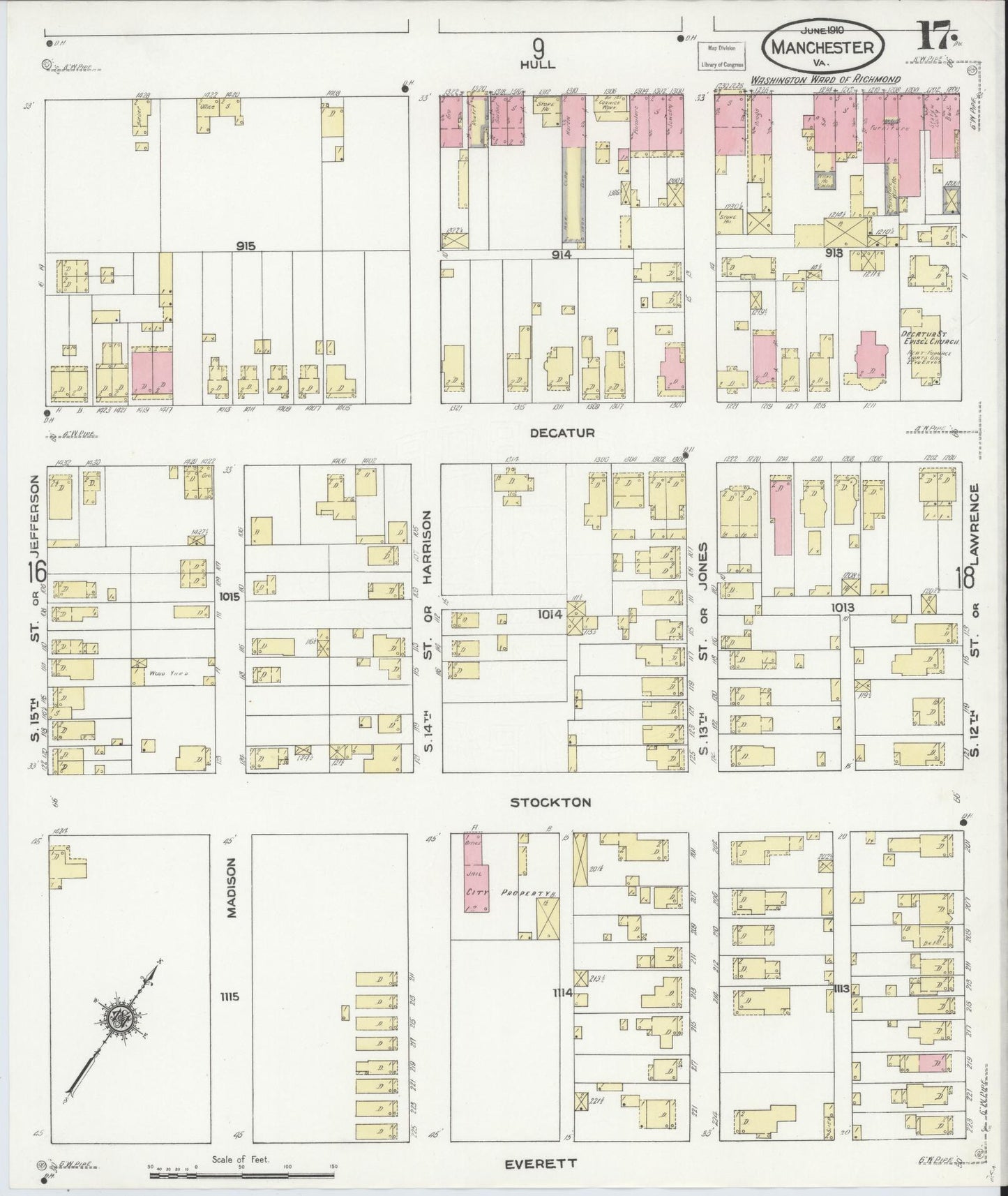 Sanborn Fire Insurance Map from Manchester, Chesterfield County, Virginia. (1910), Sheet 17 – Historic Sanborn Fire Insurance Map Print