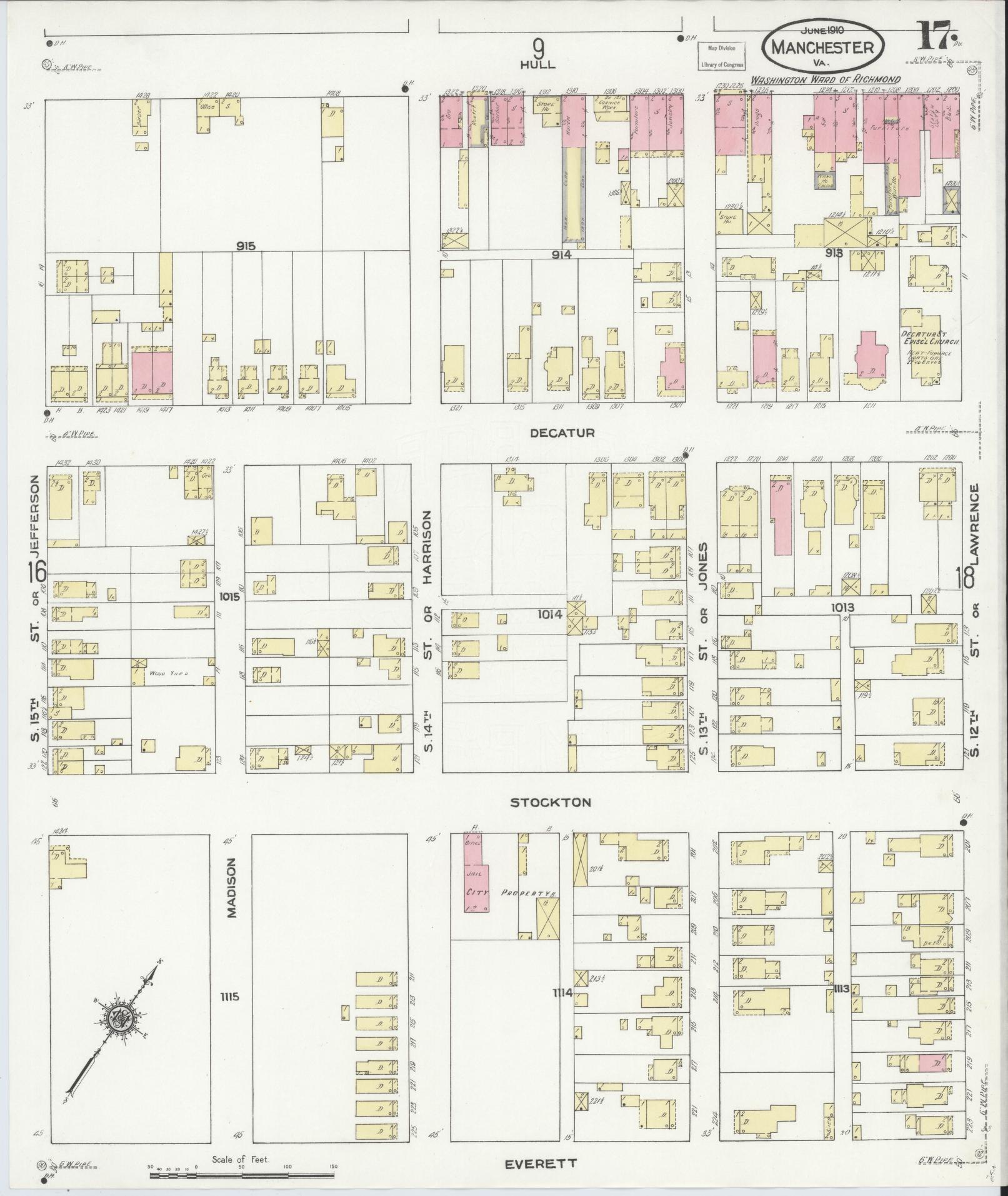 Sanborn Fire Insurance Map from Manchester, Chesterfield County, Virginia. (1910), Sheet 17 – Historic Sanborn Fire Insurance Map Print