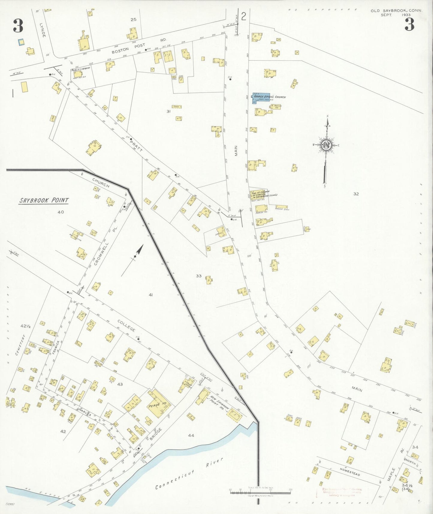 Sanborn Fire Insurance Map from Old Saybrook, Middlesex County, Connecticut (1933), Sheet #0003 - Complete Map Set gallery image, historic Sanborn map, vintage wall art, Connecticut Connecticut