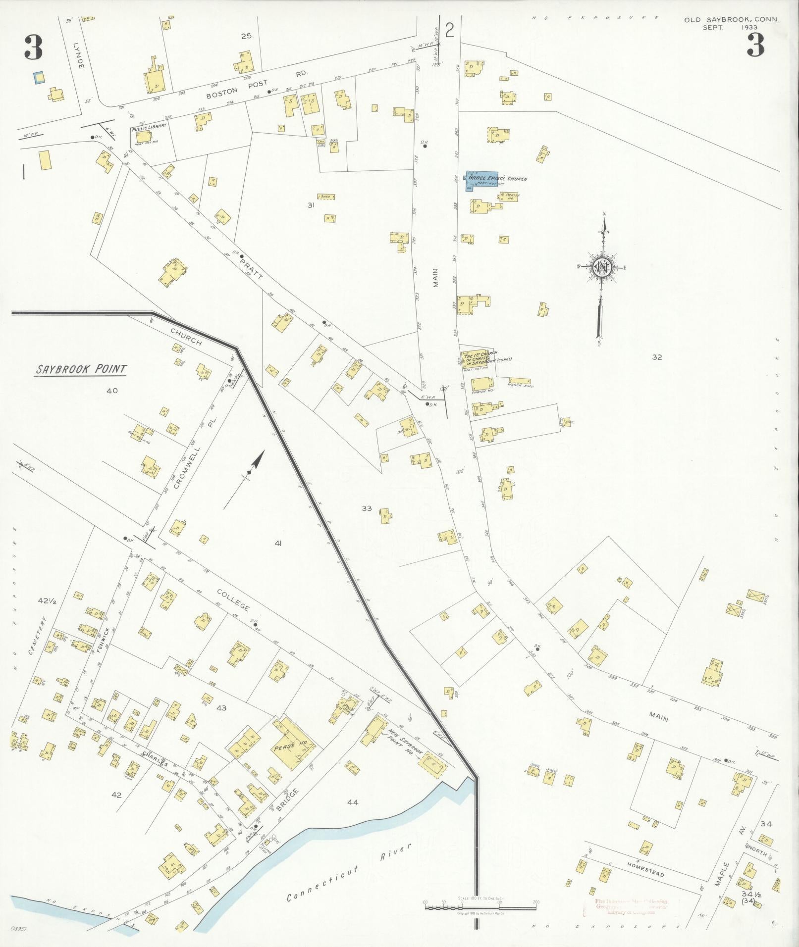 Sanborn Fire Insurance Map from Old Saybrook, Middlesex County, Connecticut (1933), Sheet #0003 - Complete Map Set gallery image, historic Sanborn map, vintage wall art, Connecticut Connecticut