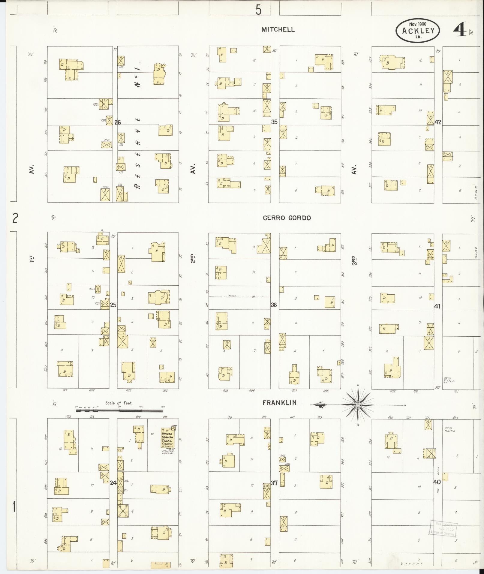 Sanborn Fire Insurance Map from Ackley, Hardin and Franklin Counties, Iowa (1900), Sheet #0004 - Historic Sanborn Fire Insurance Map Print