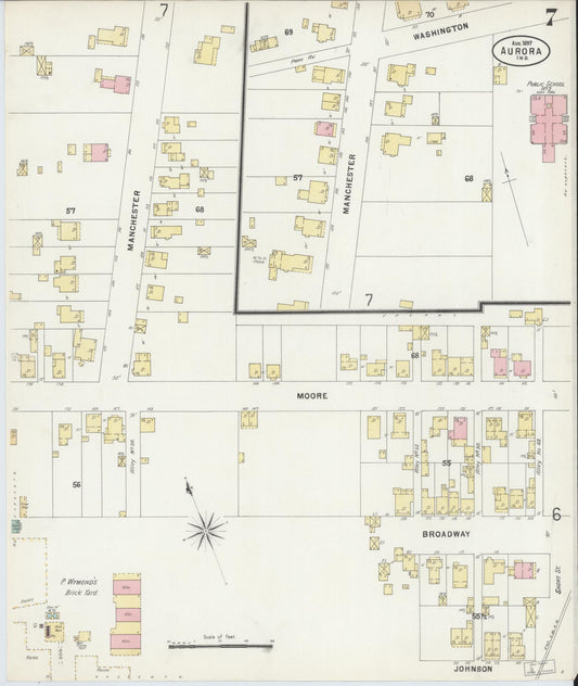 Sanborn Fire Insurance Map from Aurora, Dearborn County, Indiana (1897), Sheet #0007 - Historic Sanborn Fire Insurance Map Print, vintage old map wall art, antique decor, genealogy gift, Indiana Indiana map