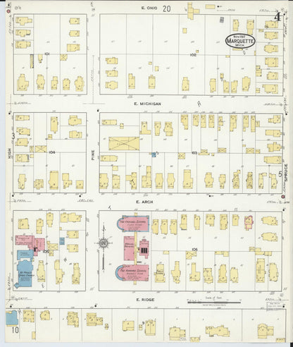 Sanborn Fire Insurance Map from Marquette, Marquette County, Michigan (1917), Sheet #0004 - Historic Sanborn Fire Insurance Map Print, vintage old map wall art, antique decor, genealogy gift, Michigan Michigan map