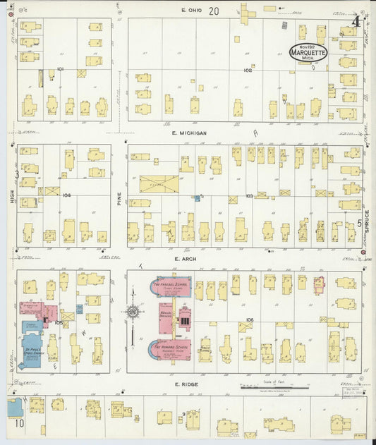 Sanborn Fire Insurance Map from Marquette, Marquette County, Michigan (1917), Sheet #0004 - Historic Sanborn Fire Insurance Map Print, vintage old map wall art, antique decor, genealogy gift, Michigan Michigan map