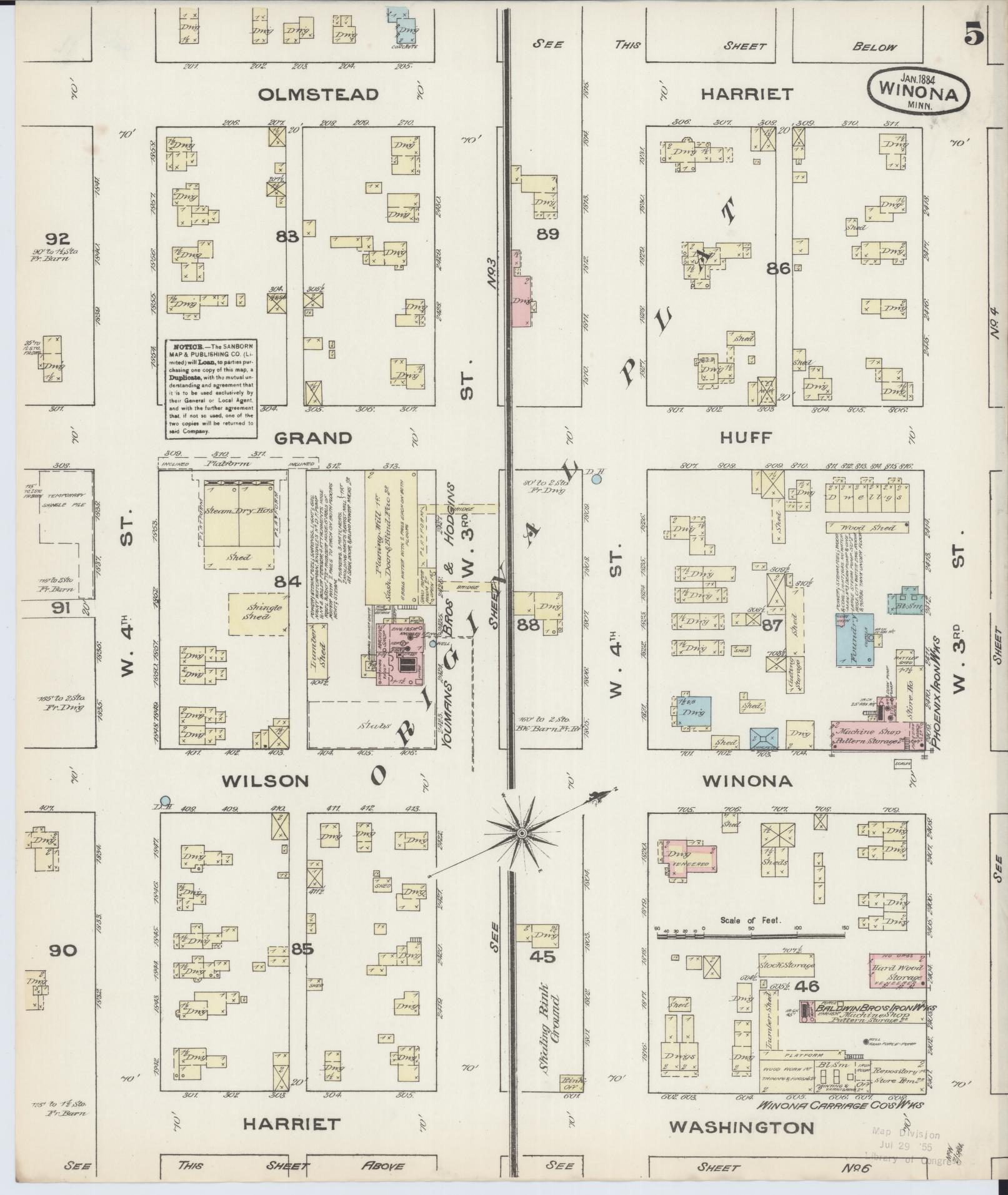 Sanborn Fire Insurance Map from Winona, Winona County, Minnesota (1884), Sheet #0005 - Complete Map Set gallery image, historic Sanborn map, vintage wall art, Minnesota Minnesota