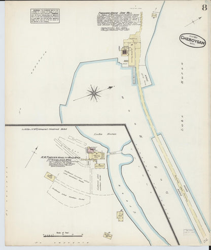 Sanborn Fire Insurance Map from Cheboygan, Cheboygan County, Michigan (1884), Sheet #0008 - Historic Sanborn Fire Insurance Map Print, vintage old map wall art, antique decor, genealogy gift, Michigan Michigan map